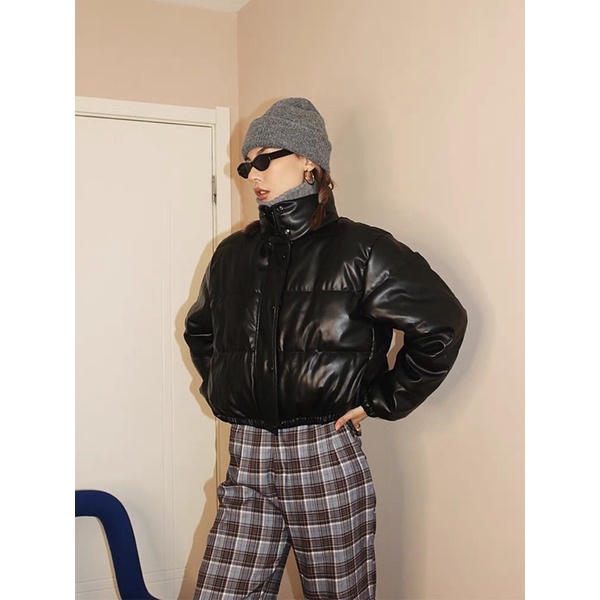 Áo khoác phao da dáng croptop , Áo ấm mùa đông dáng ngắn chất liệu da pu cổ cao hàng Qccc thời trang Nữ | BigBuy360 - bigbuy360.vn