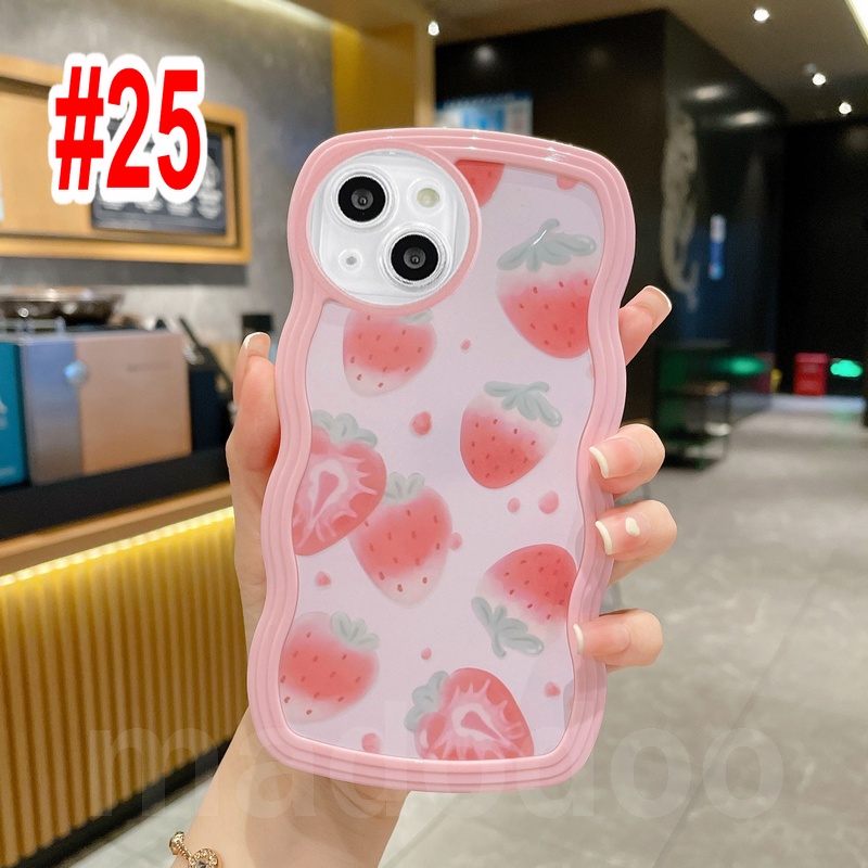 Casing Samsung Galaxy A54 A34 A24 A14 A04 A12 A73 A53 A52 A52S A33 A32 A23 A72 A22 A13 4G 5G A03S A02S A11 A02 A03 A51 A50 A50S A30S A20 A30 A20S A10S A21S M12 M22 M32 M11 M02 Cute Pink Strawberry Waves Edge Airbag Anti-fall Soft Phone Case BW 25