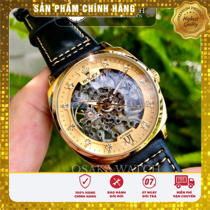 Đồng Hồ Nam Rolex Tourbillon R6651 Máy Cơ Automatic Dây Da, Lộ Full Cơ chống thấm nước Chống xây sát vương quyền Cao Cấp
