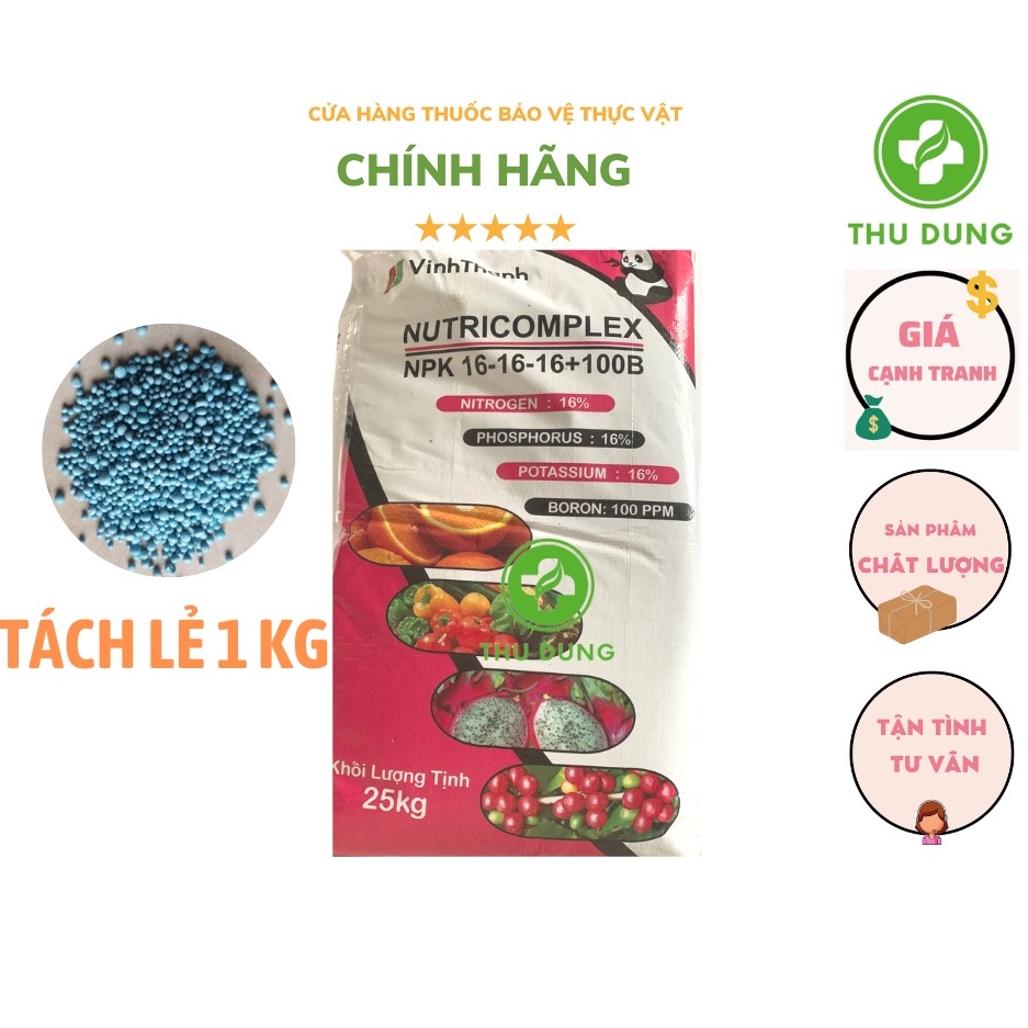 Phân bón NUTRI COMPLEX - NPK 16-16-16+100B 1 KG CHUYÊN DÙNG CHO SEN ĐÁ,HOA HỒNG CÂY ĂN TRÁI,...