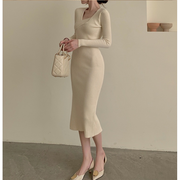 Đầm Dệt Kim Dài Tay Co Giãn Thời Trang Mùa Thu Dành Cho Nữ