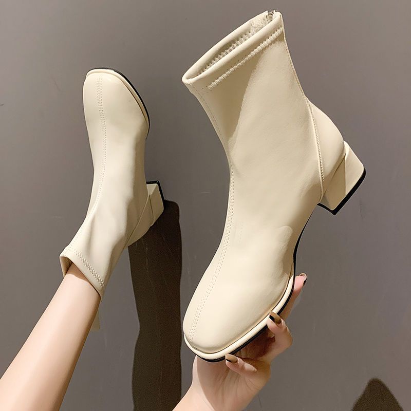 Giày Bốt Martin Da Đế Dày 3.5cm Cổ Thấp Size Lớn 34-43 Phối Khóa Kéo Sau Cá Tính Cho Nữ