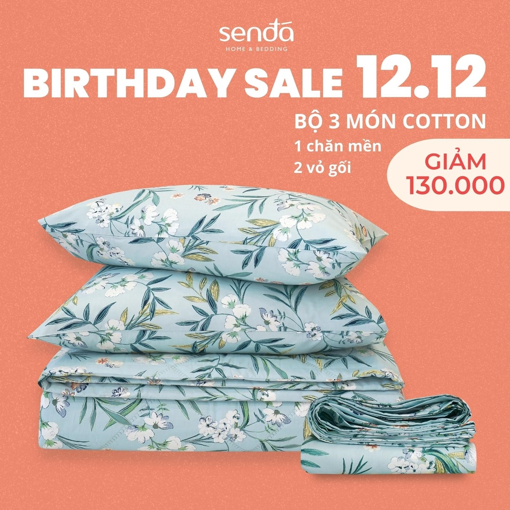 Bộ chăn gối 3 món Cotton Twill 40s Sen Đá Home Bedding cao cấp họa tiết, set 2 vỏ gối, 1 vỏ mền 100% Cotton thô lụa