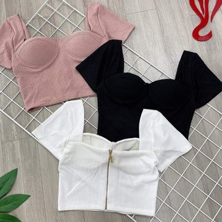 Áo cúp ngực croptop thun gân