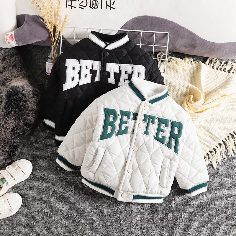 Mùa Đông Mới Cho Bé Trai Chữ Kẻ Sọc Áo Khoác Cotton Đệm Trẻ Em Bé Gái Làm Dày Và Giữ Ấm Áo Khoác Trẻ Em Tập Đi Áo Khoác Bóng Chày