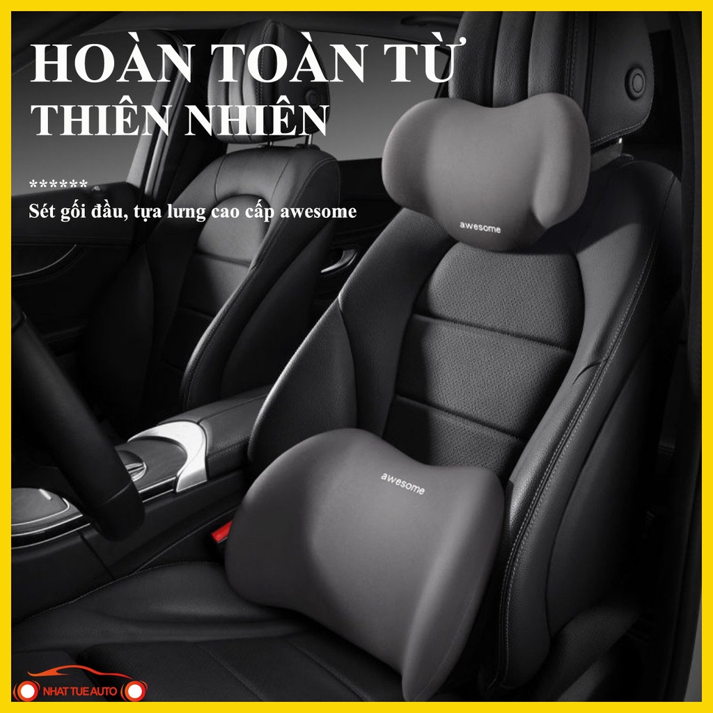 SET BỘ GỐI ĐẦU VÀ TỰA LƯNG AWESOME CHO XE HƠI –CHÍNH HÃNG, GỐI ĐẦU, TỰA LƯNG TRÊN Ô TÔ, HOÀN TOÀN TỪ CAO SU THIÊN NHIÊN