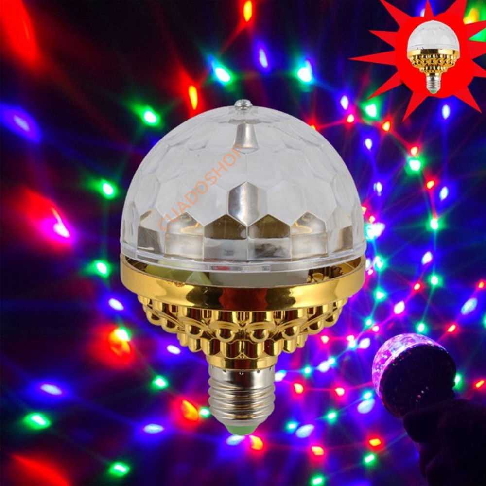Đèn led xoay 7 màu vũ trường nháy chớp theo nhạc bay phòng sân khấu hiệu ứng 360 độ kèm đui cắm E27