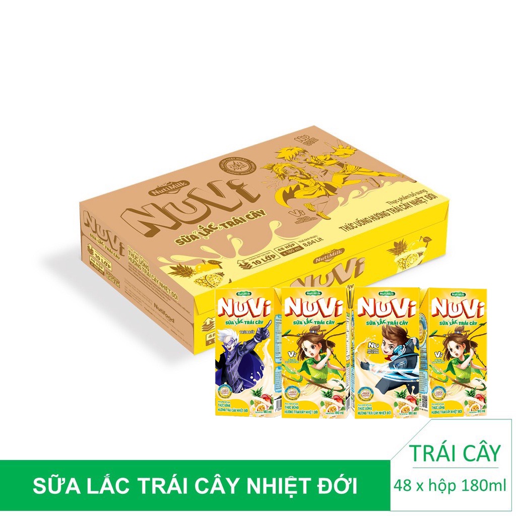 THÙNG 48 Hộp Sữa Lắc Trái Cây Hương Trái Cây Nhiệt Đới Nuvi 180ml Giúp Bé Phát Triển Trí Não, Chiều Cao Cho Bé
