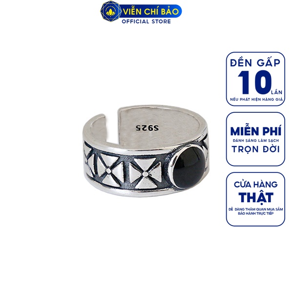 Nhẫn đá đen họa tiết chất liệu bạc Thái 925 thời trang phụ kiện trang sức nữ Viễn Chí Bảo N000702