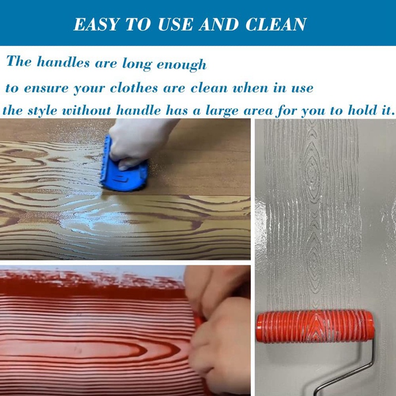 Bộ 4 Dụng Cụ Lăn Sơn Tường Họa Tiết Vân Gỗ Có Tay Cầm
