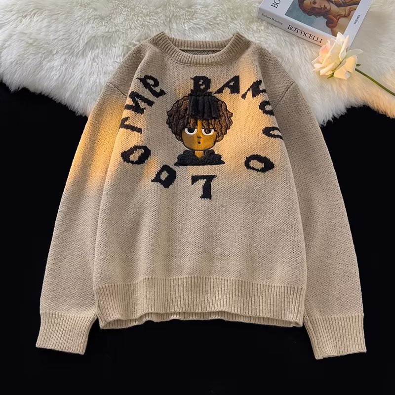 Áo Khoác Sweater Dệt Kim Thêu Số Nhỏ Kiểu Hip-Hop Mỹ Đường Phố Thu Đông Cho Nam