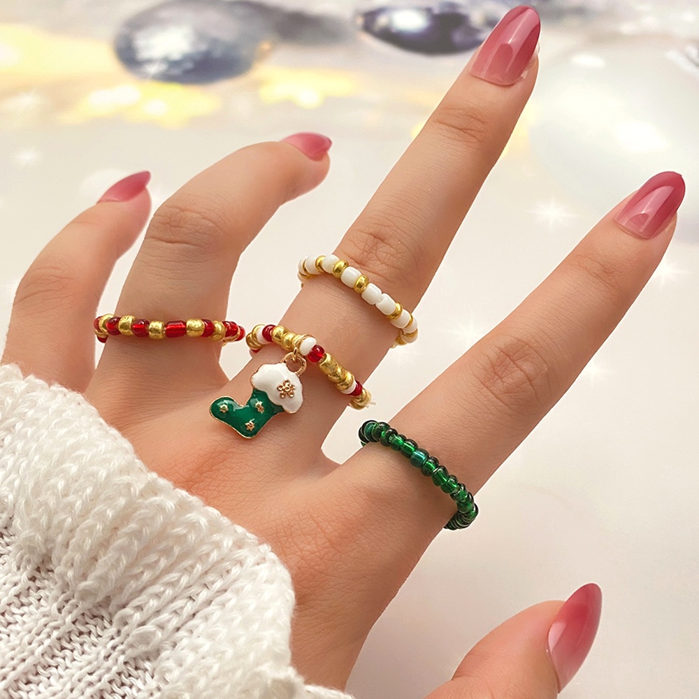 Set 4 Nhẫn Phong Cách Giáng Sinh Năm Mới Cho Nữ