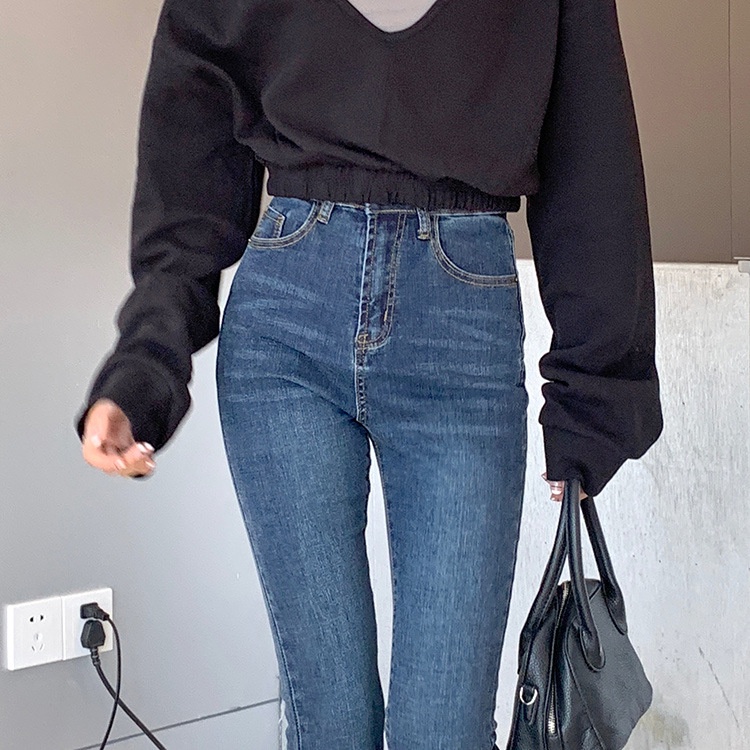 Xiaozhainv Quần Jeans Nữ Lưng Cao Thời Trang Hàn Quốc 3 Màu Lựa Chọn
