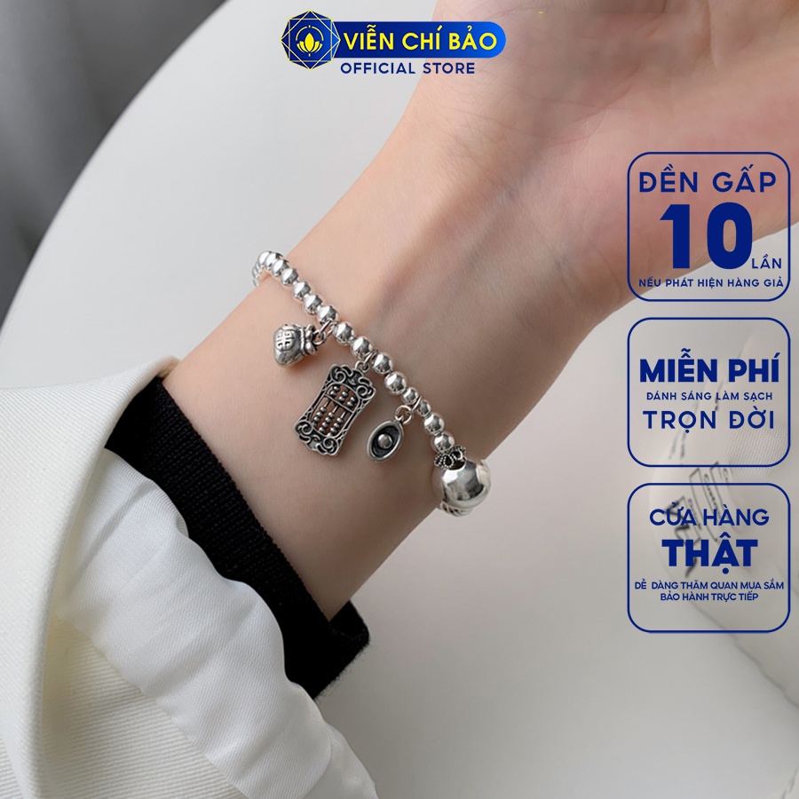 Vòng tay bạc nữ bi mix charm bảng tính chất liệu bạc 925 thời trang phụ kiện trang sức Viễn Chí Bảo L000651