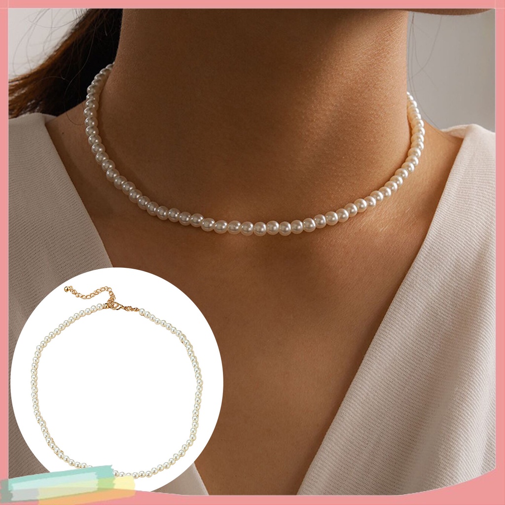 Vòng cổ hợp kim trang trí ngọc trai giả xinh xắn cho nữ