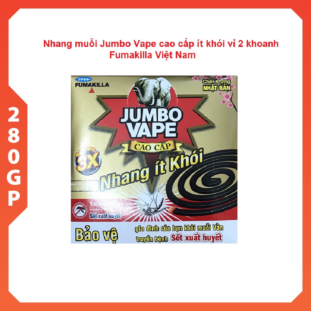 Nhang muỗi Jumbo Vape cao cấp ít khói vỉ 2 khoanh Fumakilla Việt Nam