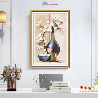 Tranh đính đá DD9758 Y8178 (50cm x 75cm), tranh thêu chữ thập bình hoa khoe sắc DV6540 (43cm x 63cm)