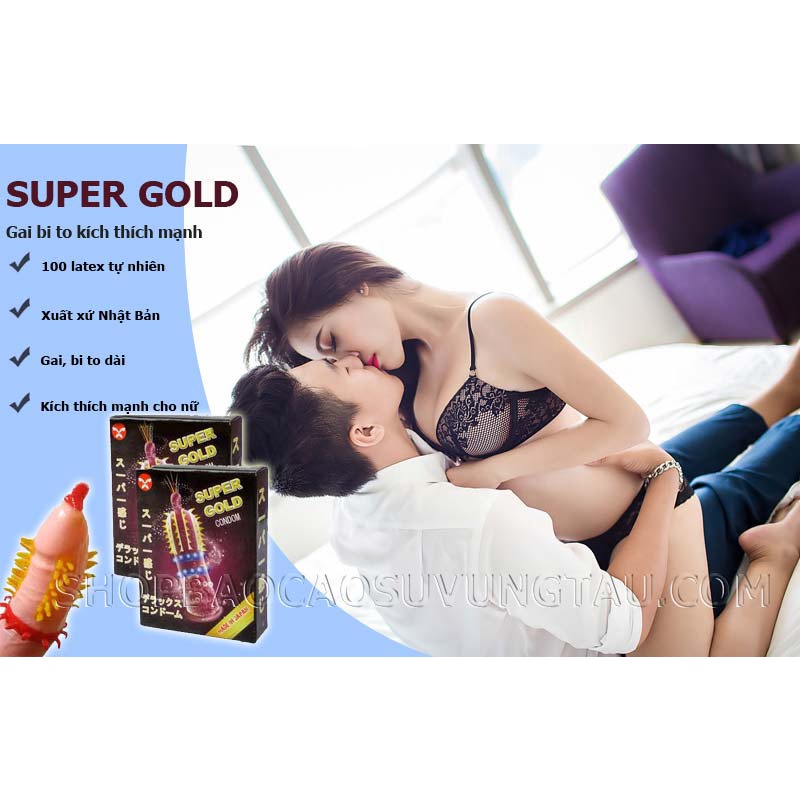 Bao cao su Super Gold hộp 2 cái, bao cao su gân gai bi lớn kéo dài thời gian quan hệ