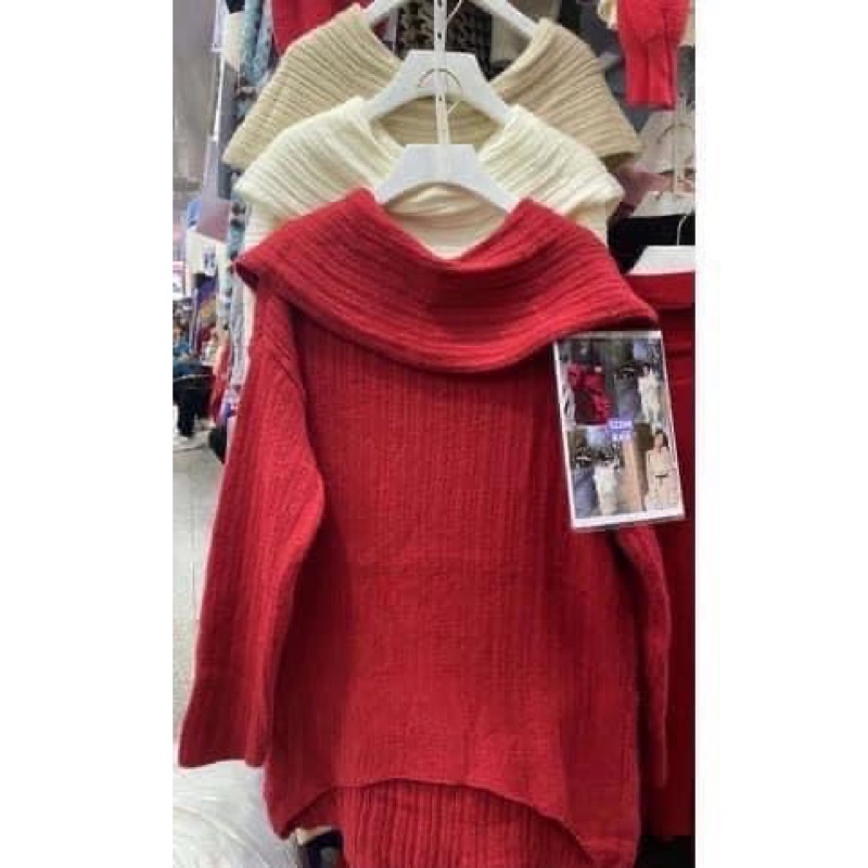 Áo len trễ vai cách điệu 3 màu 1212