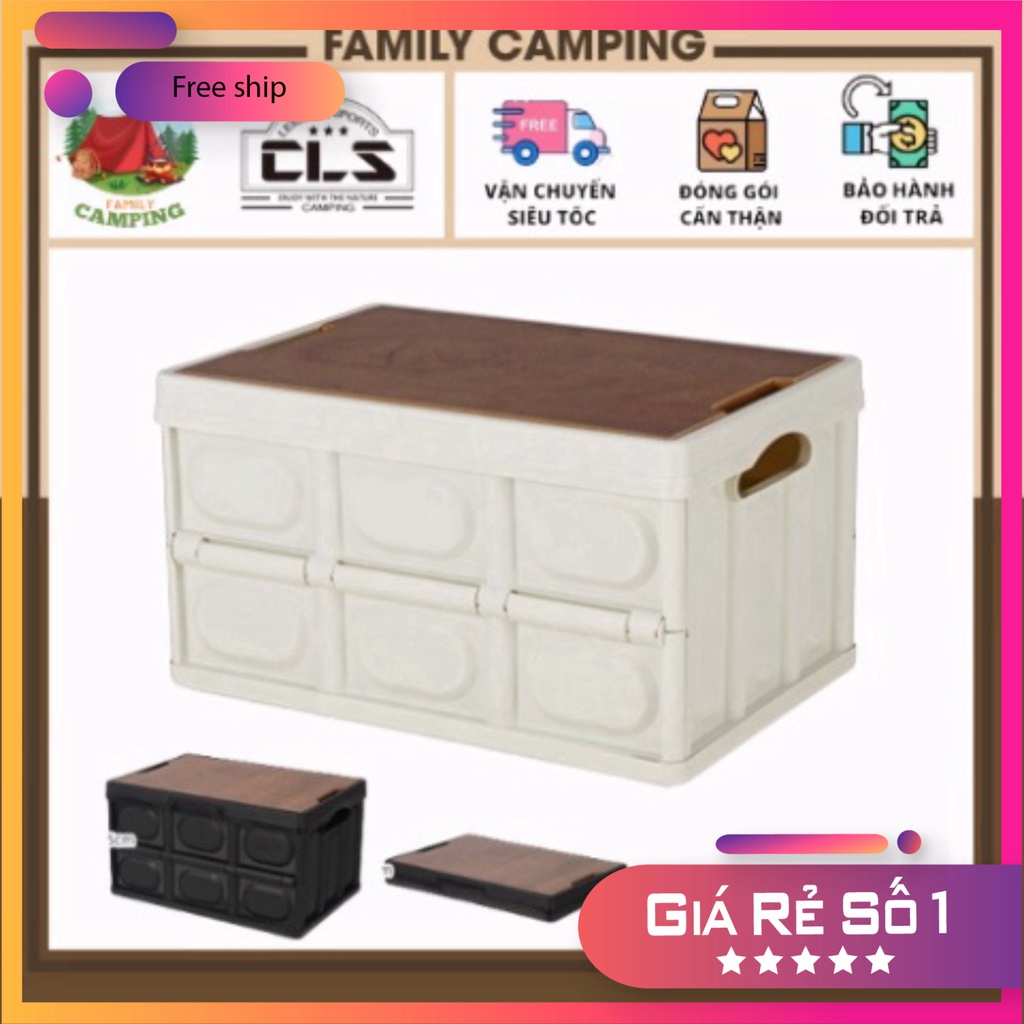Thùng đựng nhiều đồ tháo lắp nắp được làm bằng gỗ + nắp nhựa 55Lit tàng trữ đồ xe con đa công dụng cắm trại dã ngoại hàn