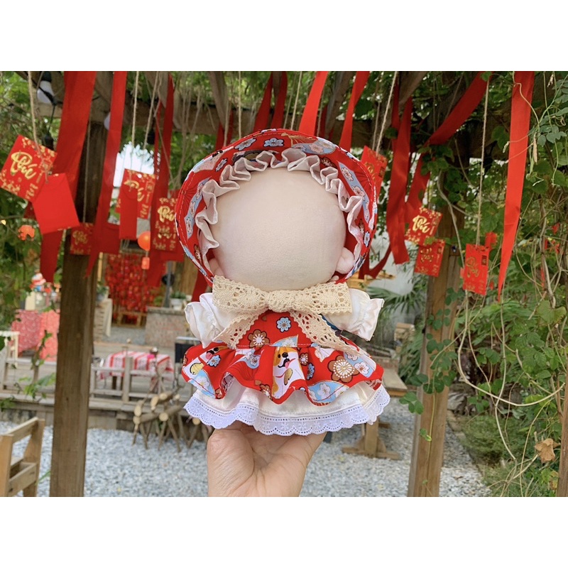 Tủ đồ Mèo Béo. Set Váy, mũ xinh đón tết Outfit cho doll 20cm - 15cm - body béo. quần áo gấu bông