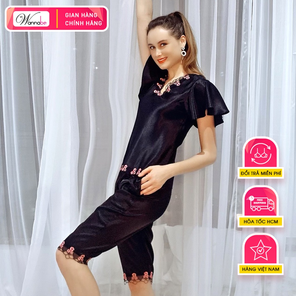 Đồ bộ mặc nhà phi lụa Wannabe bộ lửng BLS08 tay áo cánh tiên nữ tính nhẹ nhàng