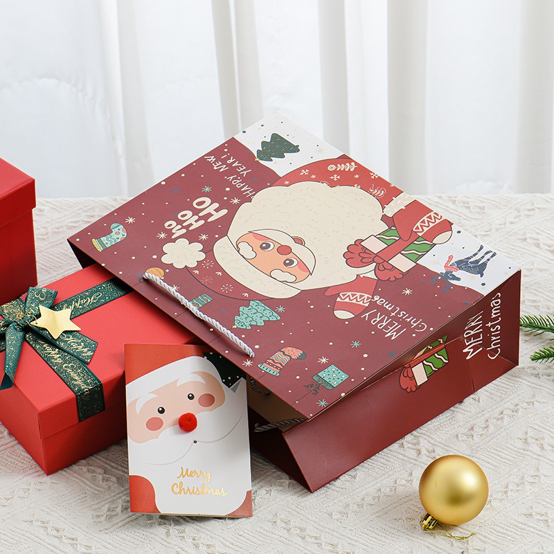 TÚI ĐỰNG QUÀ GIÁNG SINH HỌA TIẾT ÔNG GIÀ NOEL KHỔ LỚN  24.5*19.5*9.5CM