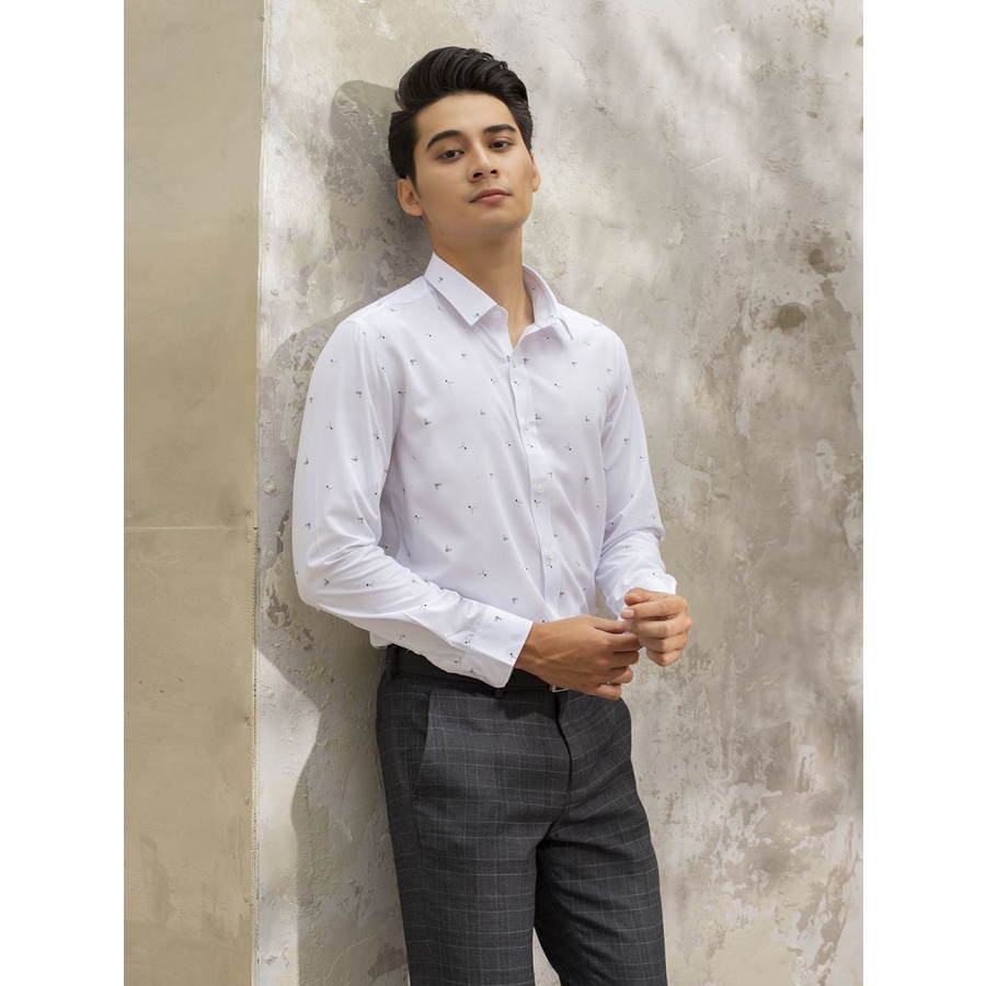 Áo sơ mi nam dài tay Aristino  trắng họa tiết sợi sồi slim  ALS18909-