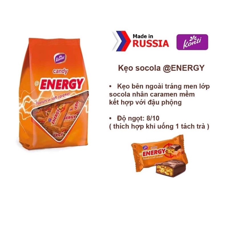 Kẹo sô-cô-la caramel đậu phộng Energy-Konti-Nga