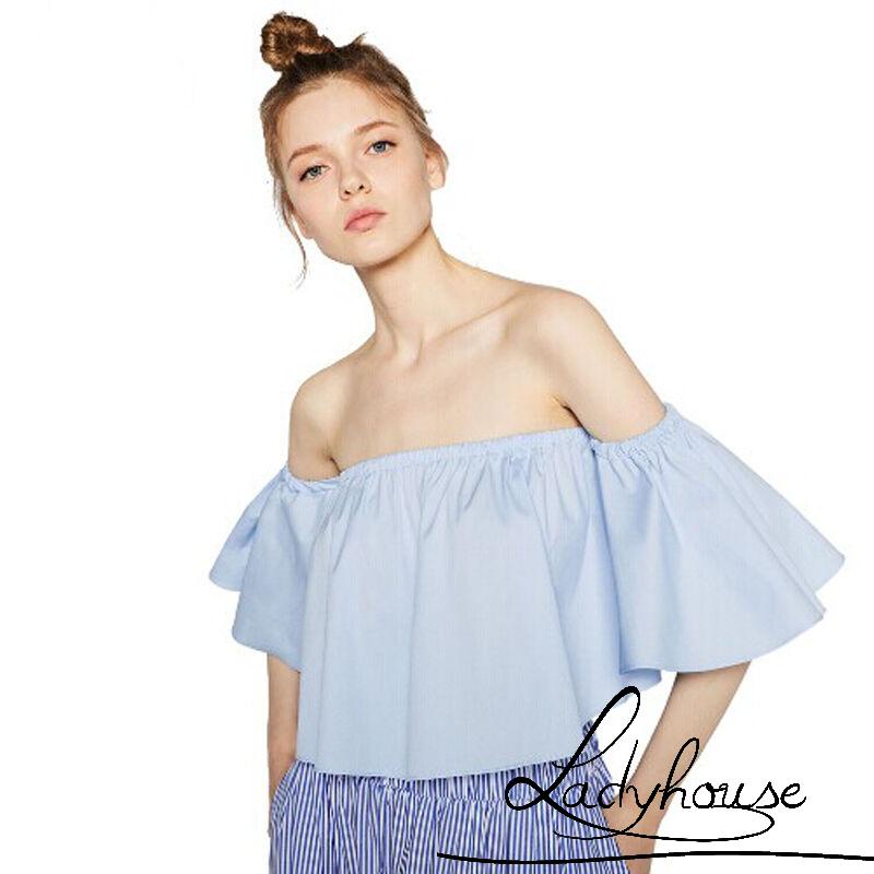 Áo Croptop Trễ Vai Tay Ngắn Màu Trơn Dáng Rộng Thời Trang Mùa Hè Quyến Rũ Cho Nữ