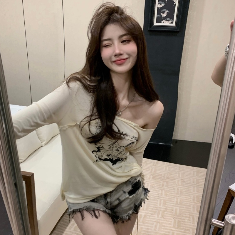 Áo thun YEYA tay dài cổ tròn in họa tiết mới ngọt ngào cho nữ