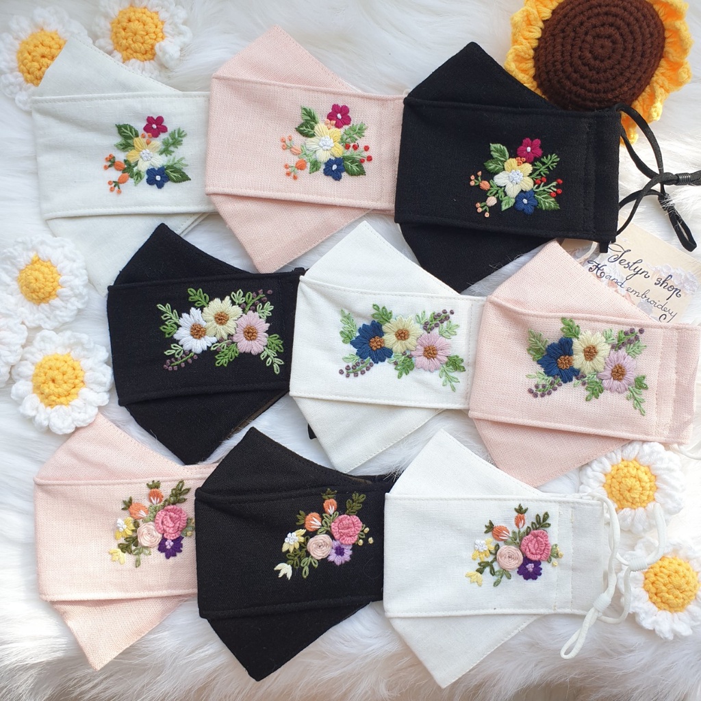 Mẫu mới khẩu trang thêu tay 4 lớp linen Jeslyn 4D-2,3,4
