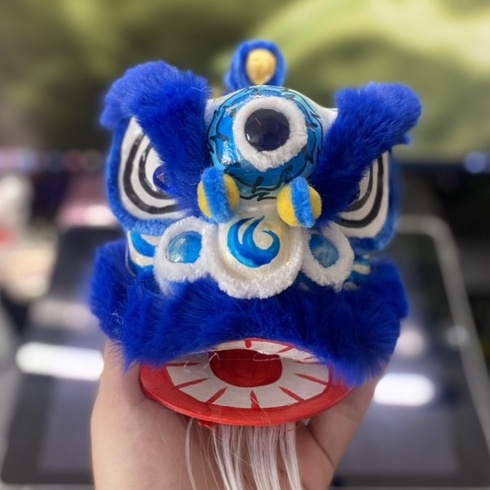 Đầu lân mini, màu xanh, vẽ tay, size 12cm