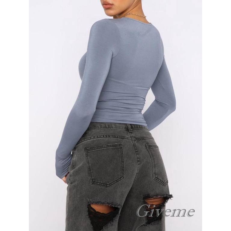 Áo Thun Nữ Dài Tay Cổ Tròn Màu Sắc Đơn Giản