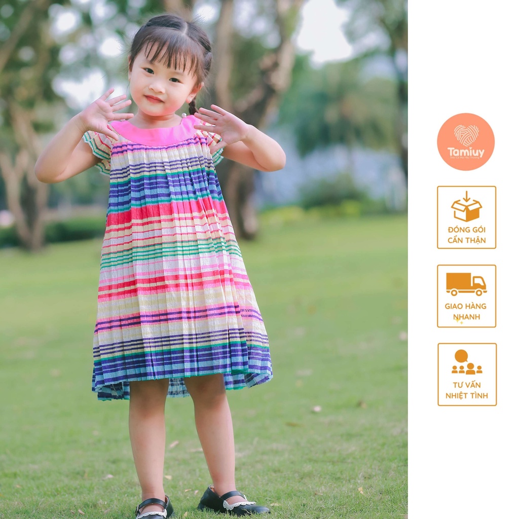Đầm Cổ Yếm Dập Ly Tamiuy  Chất Vải Voan Mềm Mại Cùng  Họa Tiết Nổi Bật Xinh Xắn Dễ Thương Cho Các Bé Gái