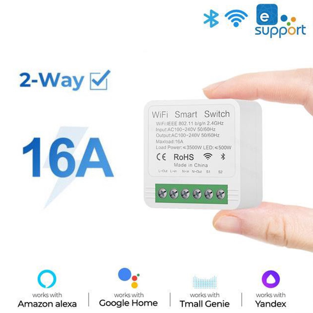 Ewelink Công Tắc Thông Minh Mini Wifi 16aa Bộ Ngắt Hỗ Trợ/Bật Điều Khiển 2 Chiều Hẹn Giờ Điều Khiển Không Dây Tương Thích Với Alexa Google Home Màu Trắng.