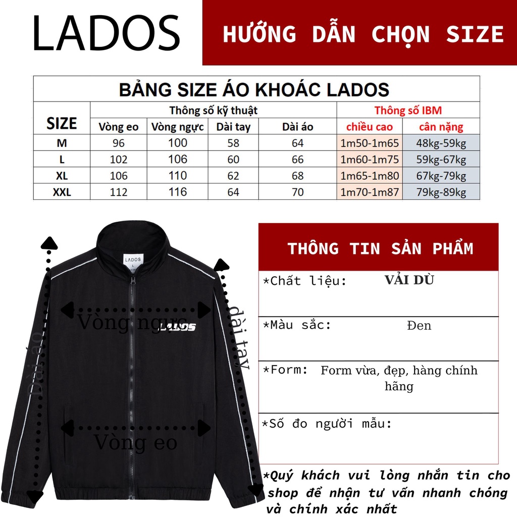 Áo khoác dù nam đen in cao cấp form đẹp Lados-2079 có túi trong, kẻ sọc tay thời trang