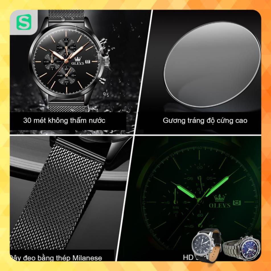 Đồng hồ nam chính hãng OLEVS 2881 Lịch dây đeo bằng thép không gỉ Có chức năng phát sáng chống vô nước