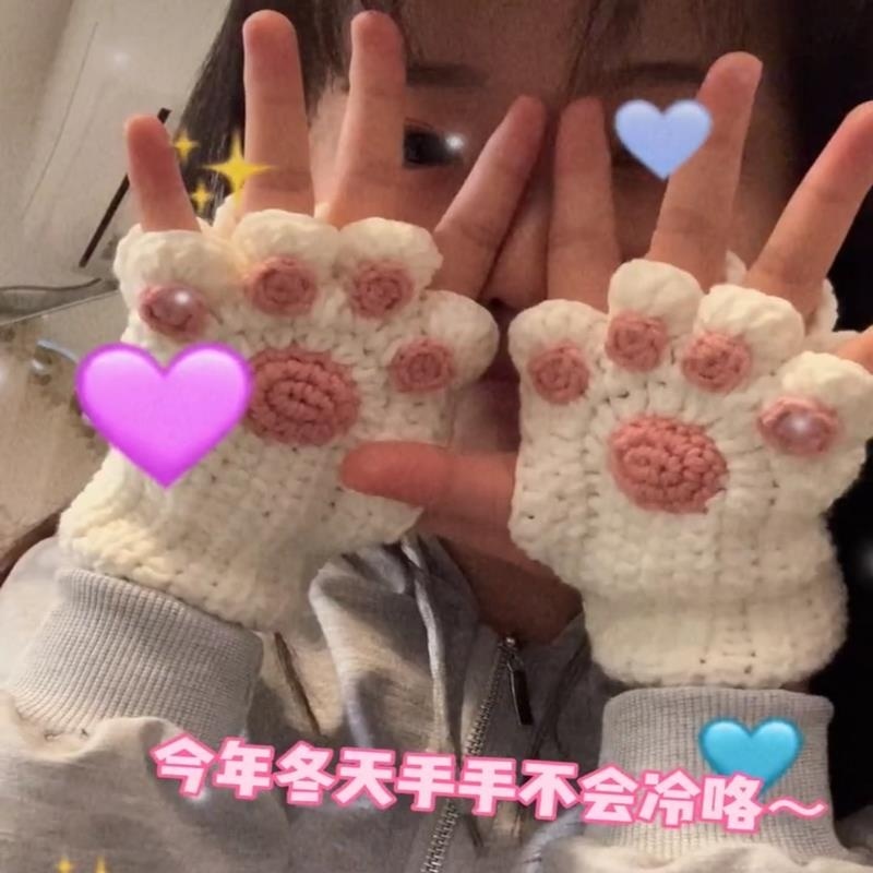 Găng Tay Đan Len Thủ Công Hình Bàn Chân Mèo Độc Đáo Cho Cặp Đôi