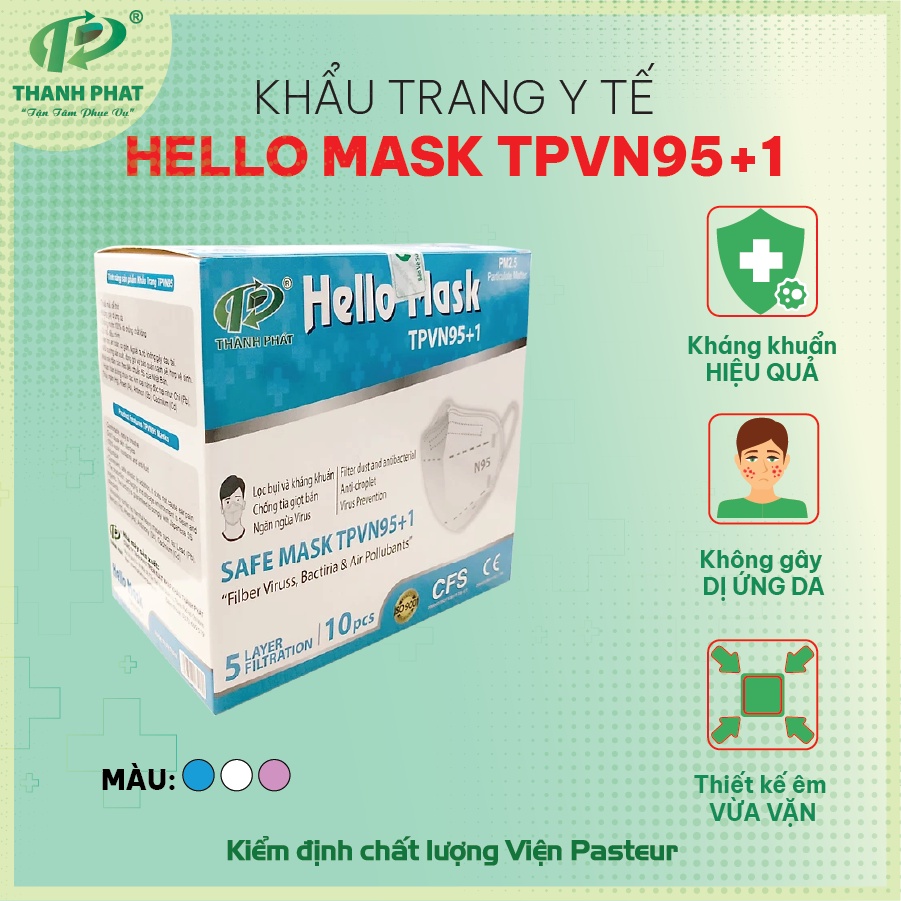 Khẩu Trang Cao Cấp HELLO MASK TPVN95+1 Lọc Kháng Khuẩn Cao Cấp 10 Cái