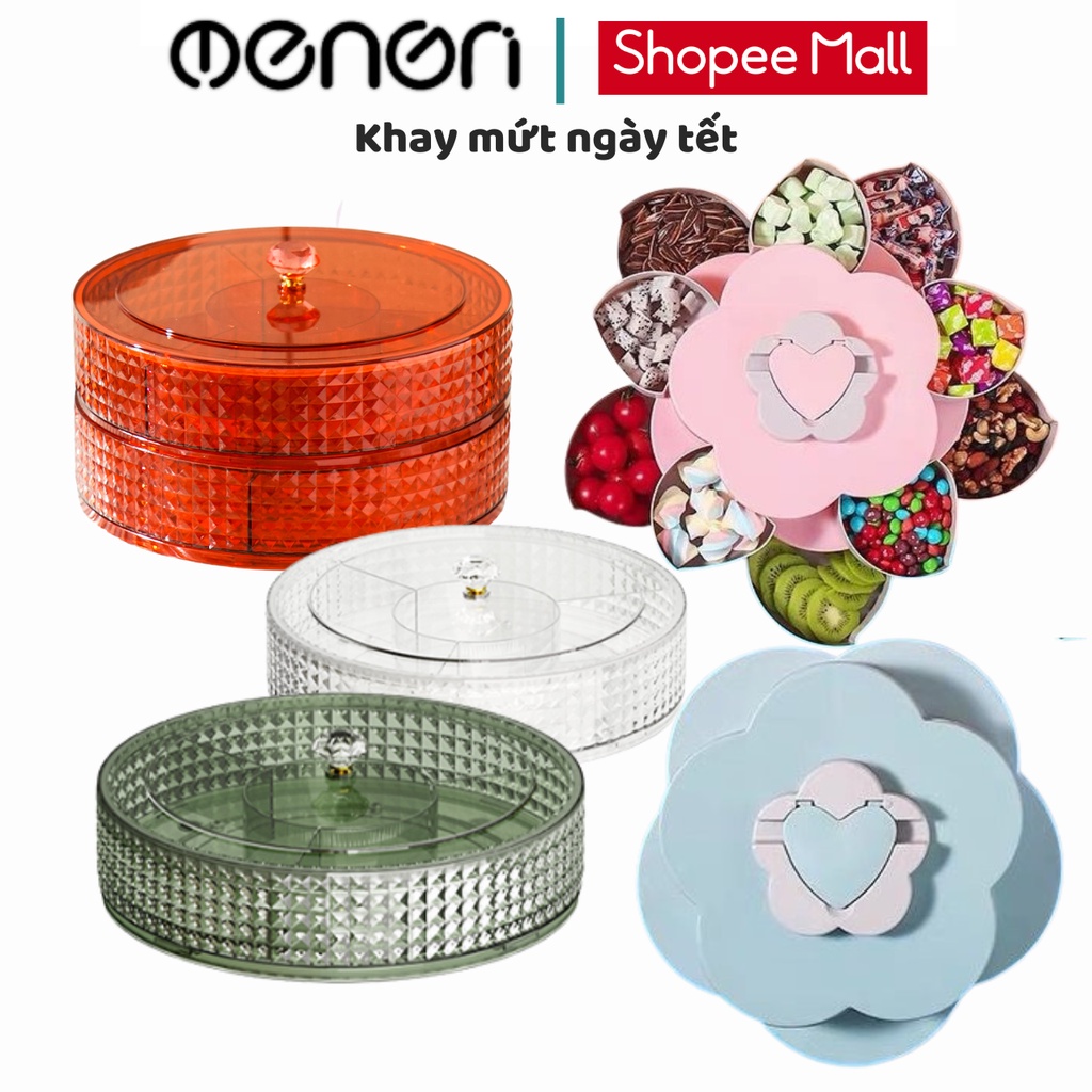 Khay Đựng Bánh Kẹo Tết, Khay Mứt Ngày Tết Hình Cánh Hoa Xoay Mở Tiện Lợi Có Rãnh Để Điện Thoại Đa Năng BEECOOK