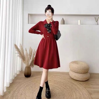 Váy len khăn cổ cao cấp hàng len Quảng Châu
