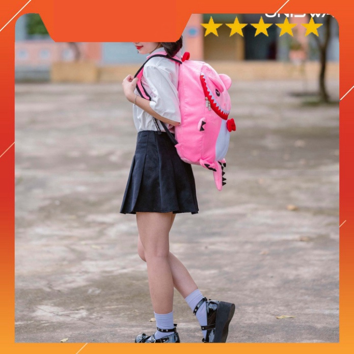 Balo hình Cá Sấu UNISWAP loại vải nhung, 2 lớp chống thâm nước cao cấp - ba lô đi học đi chơi dễ thương