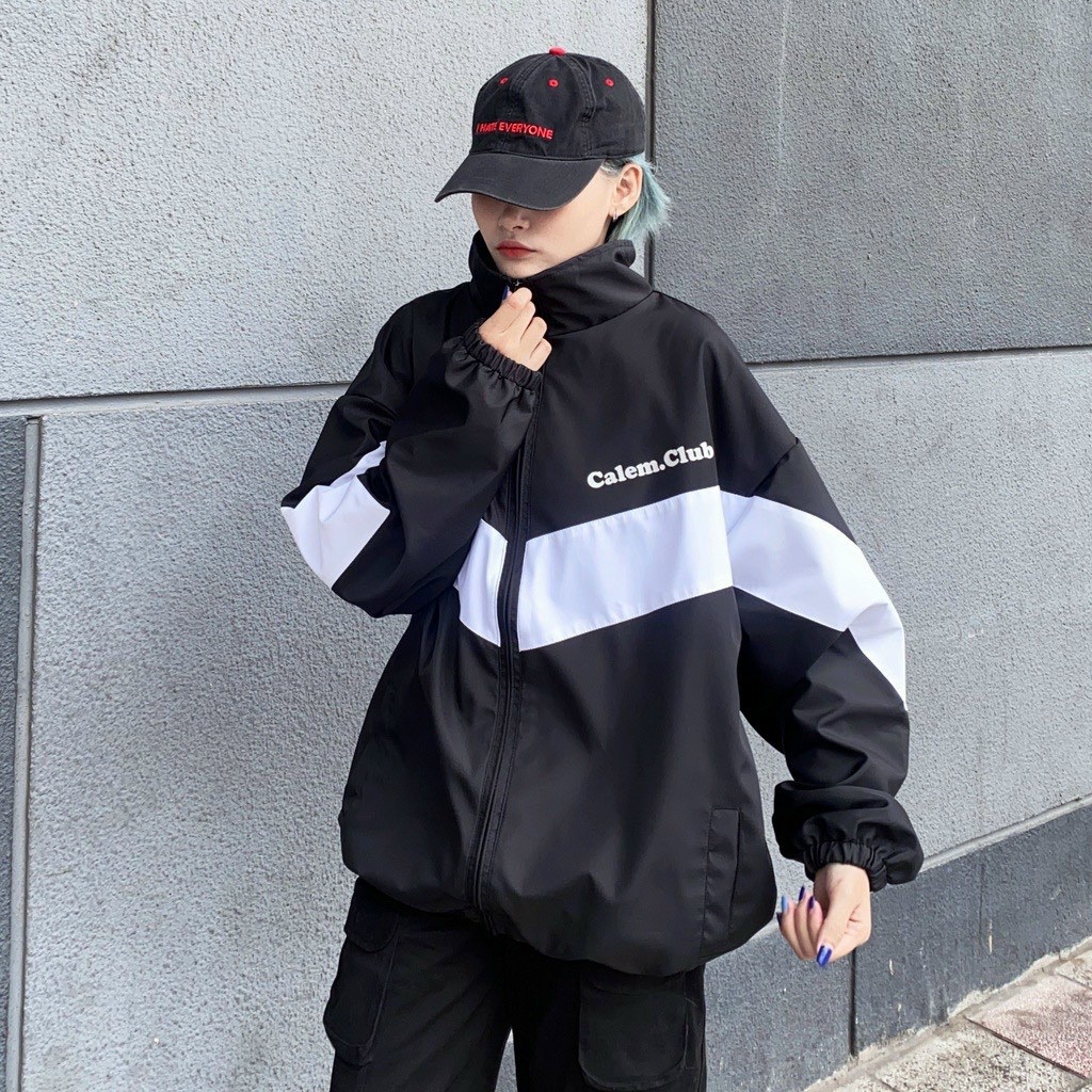 Áo khoác nam unisex cổ đứng vải dù 2 lớp phối màu độc lạ họa tiết chữ CALEM  đi mưa,cản gió,chống nắng