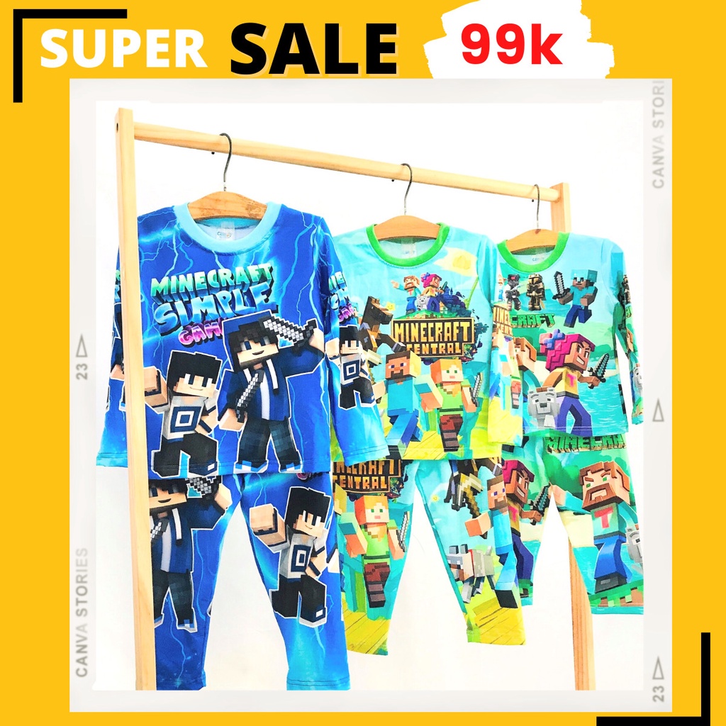 Bộ thu đông cho bé trai, quần áo dài tay thun lạnh in 3D hình Minecraft mềm mịn, co giãn tốt cho bé từ 10 - 40 kg