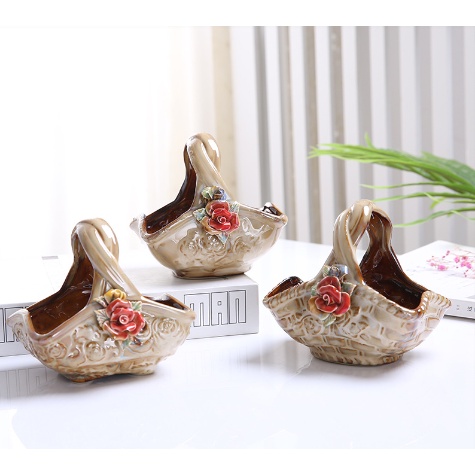 Lẵng hoa sứ quai xoắn hoa lá cao Bắc Âu LHSUA5 phong cách châu âu decor để bàn trang trí 12cm