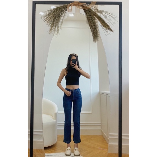 Quần jean loe lửng 9 tấc lai thường lưng cao ulzang LUCETFASHION có lai