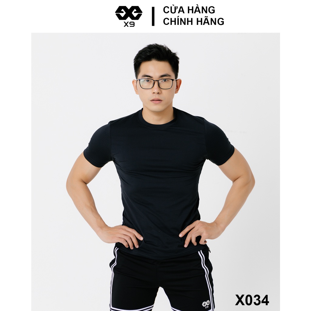 Áo Thun Trơn Nam Cổ Tròn Không Logo Body Tập Gym Thể Thao Chạy Bộ Cotton Thun Lạnh Giữ Nhiệt - X9 Sportswear - X034