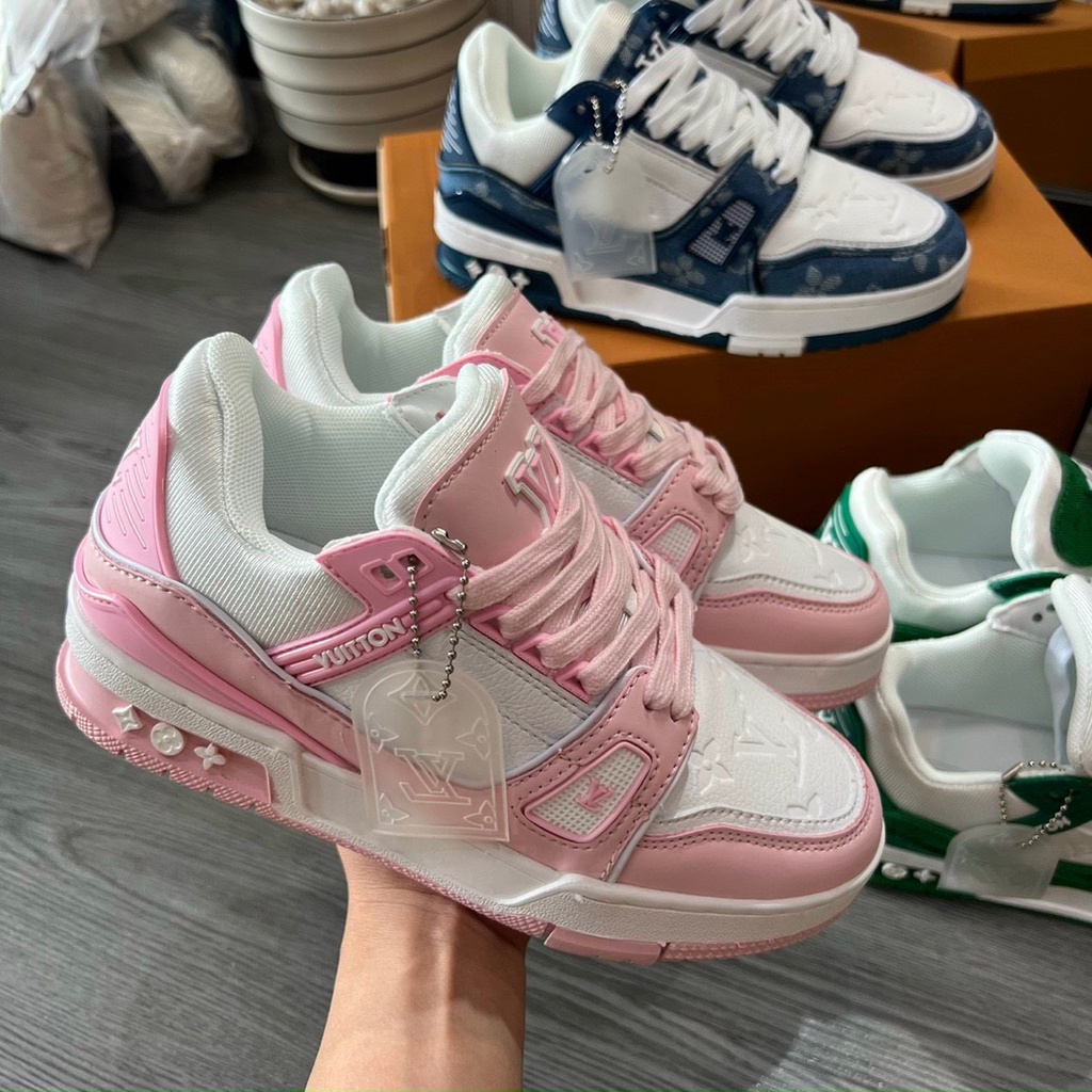Giày Louis Vuitton Trainer hàng cao cấp, LV Trainer, Giày Sneaker độn đế LV nam nữ màu xanh, đen cá tính dễ phối đồ