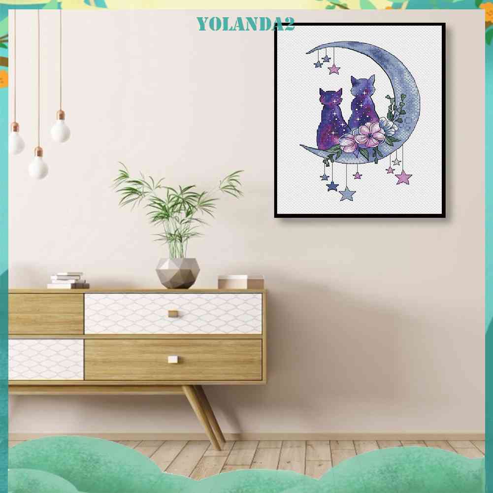 Bộ Tranh Thêu Chữ Thập DIY Hình Mèo Và Mặt Trăng 11CT Yolanda2